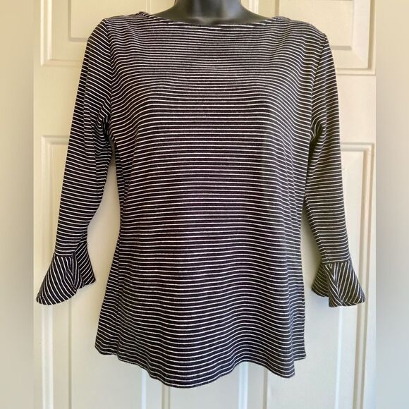 Ralph Lauren Striped Black And White Bell Sleeve Shirt Size Medium - Picture 2 of 8